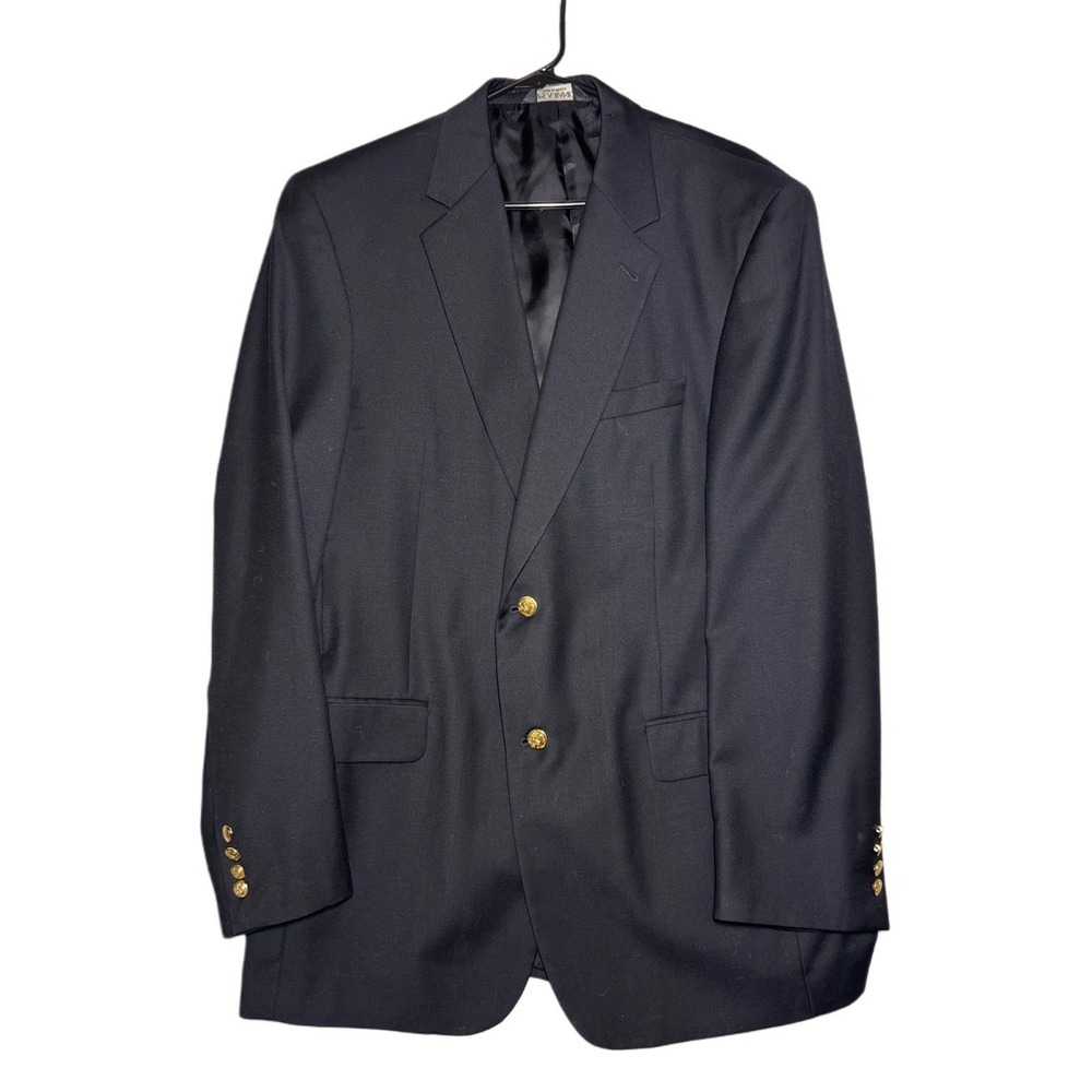 JOS A BANK Mens 42L Solid Black Gold Button Wool Blazer Sport Coat Suit Jacket